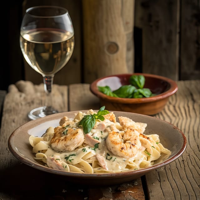 Bang Bang Shrimp Fettuccine Alfredo.